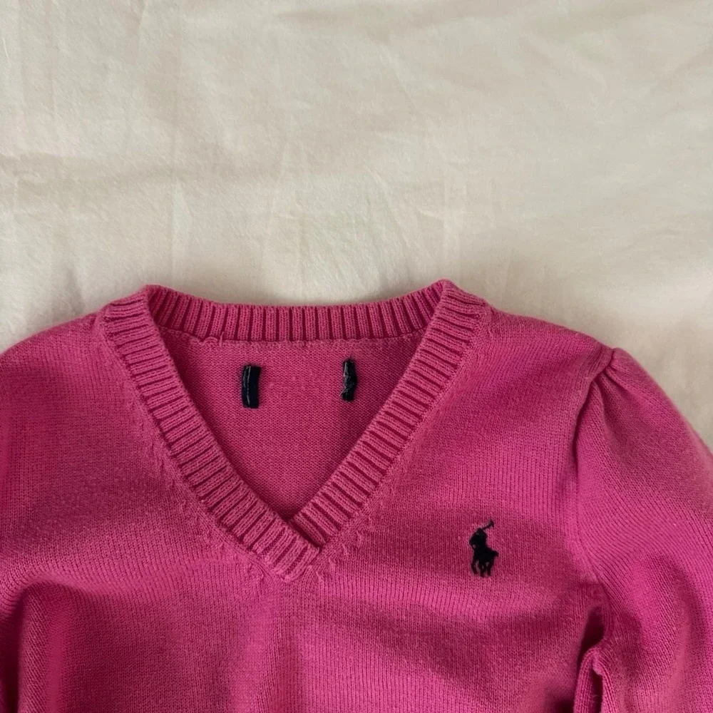 Kids Pink Ralph Lauren V neck sweater